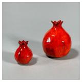 (2pc) PAIR CERAMIC POMEGRANATES | Pair of glazed terracotta pomegranates, signed on bottom and marke