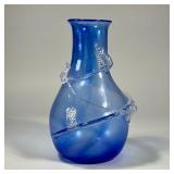 BURCHETTA BLUE ART GLASS VASE | Murano glass style, signed and dated 1992 on the bottom, the body of
