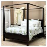 4 POSTER QUEEN BEDFRAME | Mahogany queen canopy bed frame with headboard and four posters & connecti