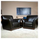 (2pc) PAIR ITALIAN LEATHER ARMCHAIRS | Black leather lounge armchairs made in Italy. - h. 35 x w. 40