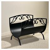 FANCY WROUGHT IRON LOG HOLDER | With scrollwork. - h. 15.5 x l. 19 x d. 15 in