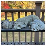 (3pc) CONCRETE GARDEN STATUES | Including: large dog figurine, pair of puppies, and pig with wings. 