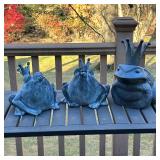 (3pc) OUTDOOR FROG FIGURINES | Garden decorations, including: Cast iron frog with crown, and pair of