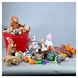 (18pc) LARGE LOT BEANIE BABIES | Large of mixed TY beanie babies in a red round tin. - h. 8 x dia. 1