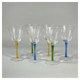 (6pc) COLORFUL AIR TWIST STYLE WINE GLASSES | Stemware glasses with green, blue, and yellow stems. -