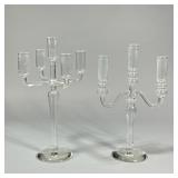 (2pc) HOLLOW-BLOWN GLASS CANDLE STICKS | Contemporary style clear glass candle holders including a f
