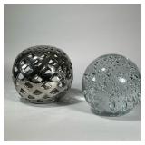 (2pc) CRATE & BARREL GLASS ORB & OTHER | Decorative accents or paper weights, one with a Crate & Bar