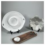 (3pc) DECORATIVE KITCHEN ITEMS | Including a Julia Knight, 12-inch metal bowl, a mud pie cutting boa