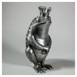 METAL PRINCE FROG FIGURINE | Hollow metal prince from figurine. - h. 11.5 x w. 5 x l. 6 in