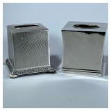 (2pc) TISSUE BOX COVERS | Two tissue box covers including one of hammered metal design and one of si