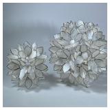 (2pc) PAIR GLASS FLOWER CANDLEHOLDERS | Pair of pearlescent metal & glass flower form candleholders.