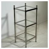 GLASS & CHROME SHELVES | 3-tiered glass shelf / side table with chrome metal frame. - h. 31 x w. 13 