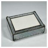 LEADED GLASS PICTURE FRAME TRINKET BOX | Textured decorated glass, with picture frame lid. - h. 3 x 