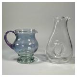 (2pc) GLASS PITCHER & DECANTER | Including a multi-color glass handled pitcher and a clear glass dec