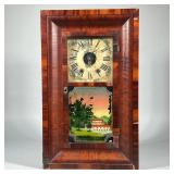 RUSSELL JUDSON EGLOMISE & VENEER SHELF CLOCK | Russell Judson of Bristol, CT, old paint decorated di