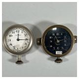 (2pc) WALTHAM CAR CLOCKS | Two Waltham automobile clocks, including a brass-cased Waltham 8 day cloc