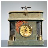 WATERBURY CLOCK CO. BOX / CLOCK | With fabric outer lining, the top having a hinged lid revealing a 