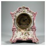 GILBERT PORCELAIN SHELF CLOCK | Pink glazed porcelain shelf clock with flower decoration from WML Gi