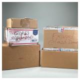 (5pc) MISC. CLOCK PARTS | Five large boxes of miscellaneous clock parts, including boxes labeled, "C