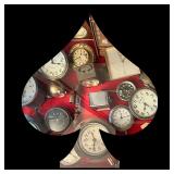 E.N. WELCH SHELF CLOCK | Having a burl veneered case with eglomise painted panel of a bird, the face