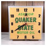 Quaker State Motor Oil Clock | "Ask For Quaker State Motor Oil / Made in USA" - h. 16.25 x w. 16.25 