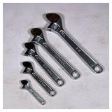 (5pc) S-k USA Adjustable Wrenches | S-K Tools, including 12, 10, 8, 6, and 4 inches.