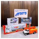 (5pc) Toy Trucks | Including an A&P 18-wheel hauler in original box, an Eastwood Automobilia truck b