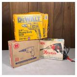 (3pc) Power Drills | Three electric plug in drills including a Dewalt, a Skil xtra-tool, and a Makit