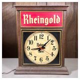 Rheingold Beer Clock | Formed plastic electric wall clock by Rheingold Natural Beer breweries. - h. 