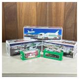 (5pc) Hess Trucks | Including a toy truck and race car, a space shuttle with satellite, a helicopter