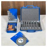 (3pc) Bad Dog Tools | Including two drill bits sets, one in a metal case and one in a plastic case. 