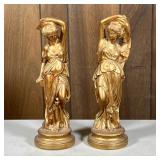 (2pc) Pair Gilt Porcelain Figures | Classical female figures. - h. 15.5 x dia. 5 in