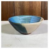 Small Art Pottery Bowl | Blue and brown glaze, signed on the bottom and with impressed stamp at lowe