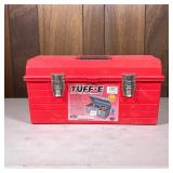 Collection Hand Tools | A red plastic Tuff-E toolbox with various hand tools including wrenches, scr
