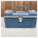 Large Group Drill Bits, Attachments, Etc. | A blue plastic toolbox containing various drill bits and