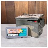 Craftsman Wrench & Other Tools | A metal ammo box containing various hand tools and a Craftsman 12-p