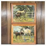 (2pc) Pair Horse Paintings | Two oil paintings of horses each in a wooden frame, no apparent signatu