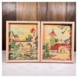 (2pc) Pair Townscape Paintings | No apparent signature. - h. 10.5 x w. 8.75 in (ea. frame)