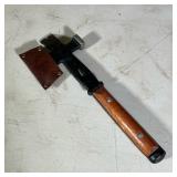 Wood Handled Hatchet | With leather cover to blade. - l. 13.5 in