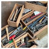 (8pc) Crates Of Tools | Wooden crates containing various hand tools including axes, hammers, etc.