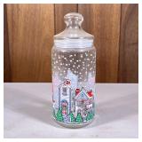 Vintage Dunkin Donuts Jar | Christmas themed jar with wintry village scenes. - h. 10.5 in