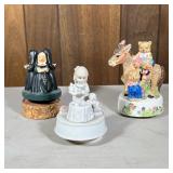 (3pc) Music Boxes | Including a porcelain tea party music box, a porcelain heritage mint music box w