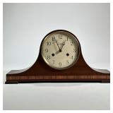 CONTEMPORARY SETH THOMAS MANTEL CLOCK | German Seth Thomas clock in a wood case with faux inlay. - h