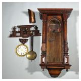 CARVED WOOD CLOCK CASE & PARTS | Carved wood wall clock case with parts including pendulum chime and