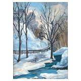 IRENE JAMISON (20th Century) | Winter scene. Oil on masonite. 0 x 7 in - h. 12.5 x w. 10 in (frame)