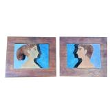 (2pc) Pair Mid-century Enameled Plaques | Two profile portraits in enamel on copper; each panel 5.5 