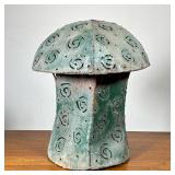 FOLK ART STYLE PIERCED METAL LANTERN | Patinated metal lantern with pierced spiral pattern, no inter