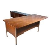 (2pc) MID-CENTURY EXECUTIVE’S CORNER DESK | Mid-century modern desk and sideboard extension, in two 