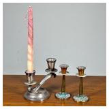 (3pc) Sterling & Other Candlesticks | Including a weighted sterling silver double candlestick holder
