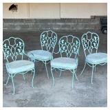 (5pc) MID-CENTURY VINEY CAST IRON PATIO FURNITURE | Outdoor patio dining suite, including two armcha
